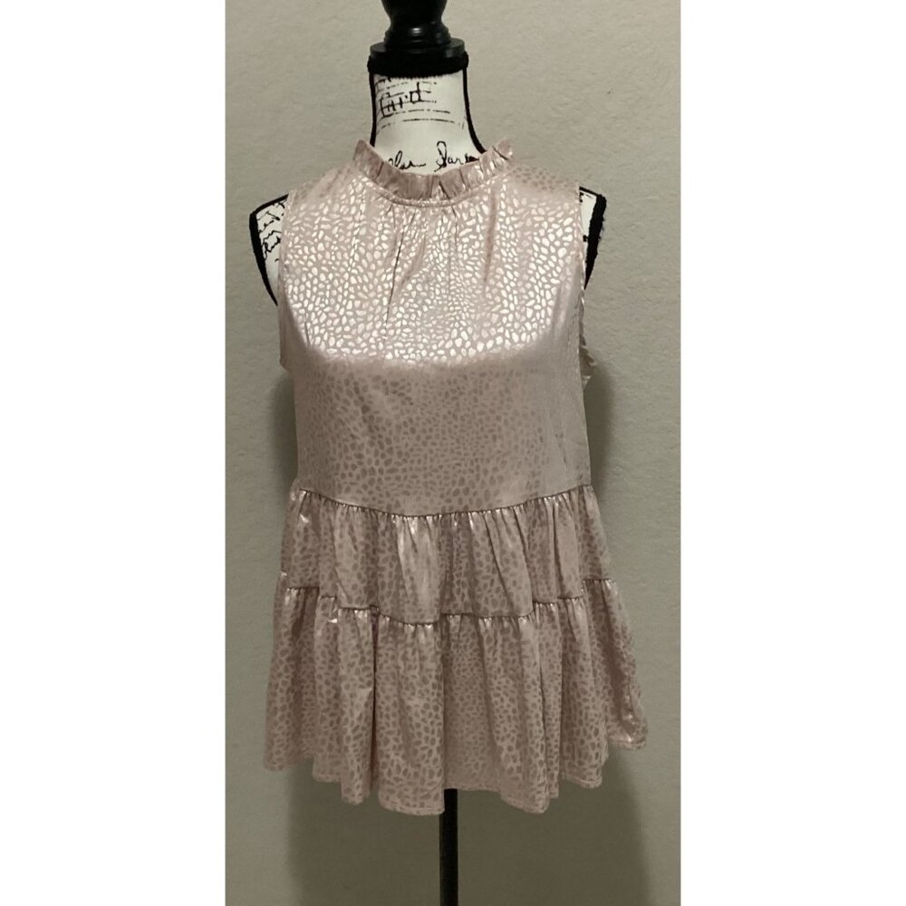 Seasty Women's Sleeveless Tiered Ruffle Blouse/ Subtle Leopard Print & Ruffle Co